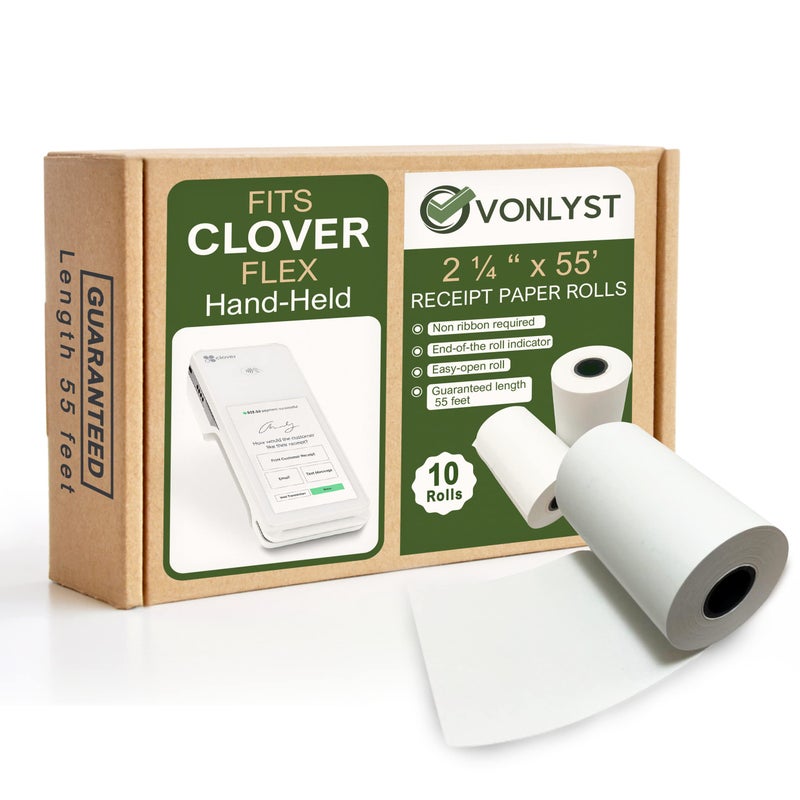 Vonlyst Thermal Paper Roll for Clover Flex Receipt Paper 2 1/4 x 55 (10 rolls) - Image 1